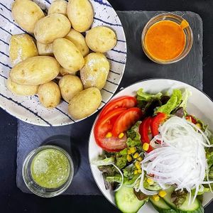 Canarian potatoes and side salad at El Patio in Fuerteventura