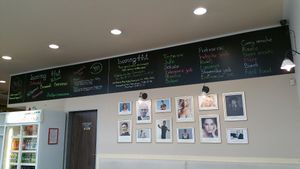 Some vegan celebreties. In the fridges on the left vegan sausages and vegan cheese. at 108 in Ljubljana