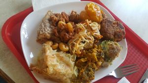 Food from buffet at 108 in Ljubljana