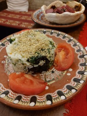 RICE WITH BLUE PLUMS AND SPINACH at Izbata Tavern in Sofia