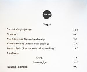 New menu as of August 12th, 2025. at Bonzai Restoran in Rakvere