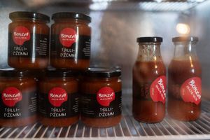 Restaurant store with house kimchi and chilli jam. at Bonzai Restoran in Rakvere