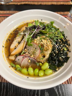 Ramen with “chicken” fillet (“kanaloog” by Mati). at Bonzai Restoran in Rakvere