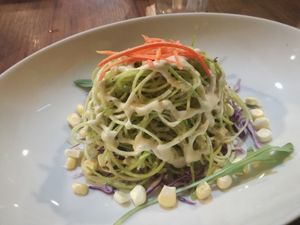 zucchini noodles with delicious cashew dressing at GreenWoods Raw Cafe in Kowloon