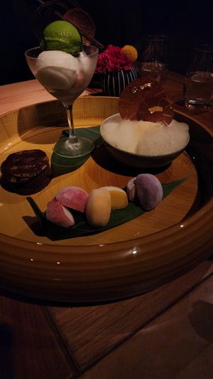 Vegan mochi and foamy dessert at Sensei by Nobu  in Lanai