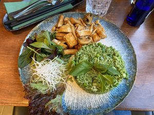 Green rice and mushroom tofu (14€)  at COM Vietnamese Kitchen in Bochum
