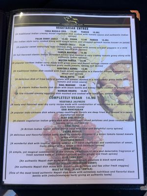 “Completely Vegan” menu section  at Himalayan Yak in Milwaukee