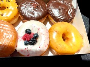 Polar Berry Club topped with fresh berries.  at Donut Friend - Highland Park in Los Angeles