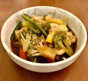 Stir fried vegetables in hoi sin sauce  at The Locale in Dubai