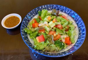 Hoi An Garden Salad (9 different vegetables!!) and our Fusion Peanut Vinaigrette. at Alaha Coffee & Fusion Vegetarian Cuisine in Hoi An