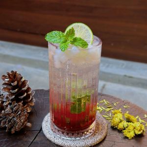 Strawberry Soda, dont forget to mix well before enjoy! at Alaha Coffee & Fusion Vegetarian Cuisine in Hoi An