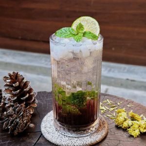 Blue Berry Soda, dont forget to mix well before enjoy! at Alaha Coffee & Fusion Vegetarian Cuisine in Hoi An