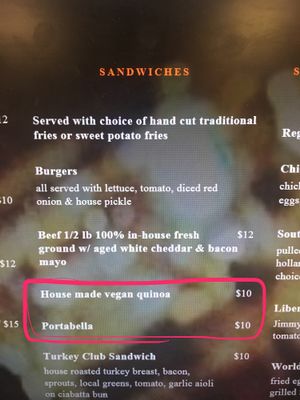 quinoa & portabella burgers at The Libertine in Dallas