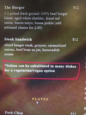 you can substitute seitan in a lot of dishes, including the BLT, and tacos at The Libertine in Dallas