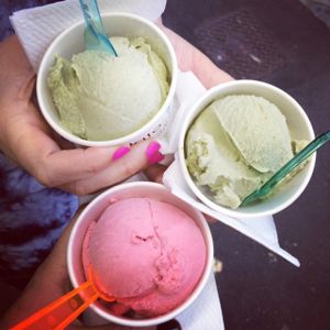 strawberry and pistachio!  at Gelato Blue in Newtown