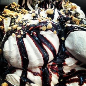 Vegan banana split gelato at Gelato Blue in Newtown