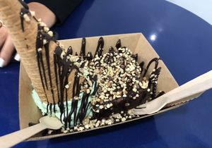 Mint chocolate chip brownie sundae at Gelato Blue in Newtown
