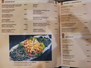 Menu at Ararat Tavern in Yerevan