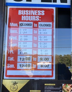 Fall 2024 hours  at Thai Story in Chagrin Falls