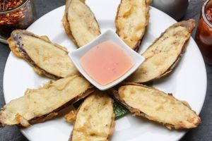 Fried Eggplant - Tempura-fried sliced eggplant, w/ sweet chili dipping sauce. at Sukho Thai - Marigny in New Orleans