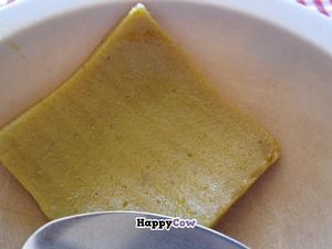 Appearances are deceiving here - this unassuming apricot square was very flavorful. at Comedor Familiar Vegetariano in Mexico City