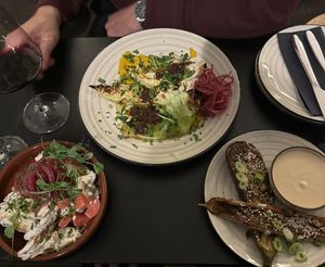 Baked kale, miso aubergine and crispy potato salad (everything was delicious)   at Jung & Alt in Cologne