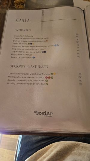 Carta vegana at Restaurante Gastronómico Somiar in Valderrobres