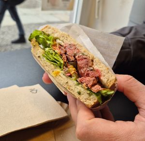 Vegan meat sandwich at Die Vegane Fleischerei in Berlin