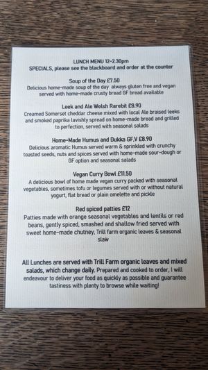 Menu at The Tiffin Box in Axminster