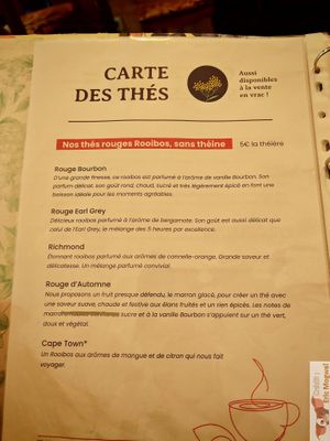 Tea chart at Mimosa in Poitiers