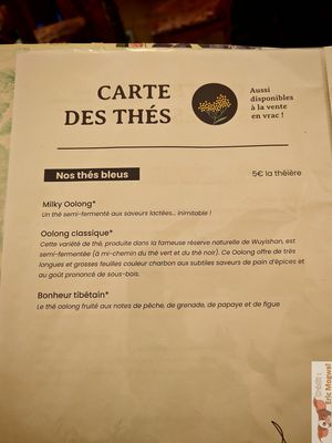 Tea chart at Mimosa in Poitiers