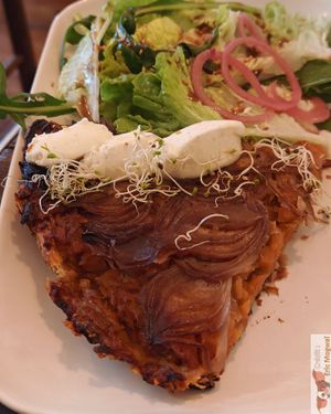 carrot and caramelized onion tarte tatin with lemon whipped cream at Mimosa in Poitiers