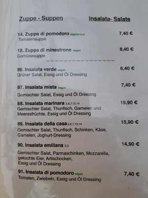 Menu, vegan options are labeled at Piazza Siciliana da Sebastiano in Sankt Augustin