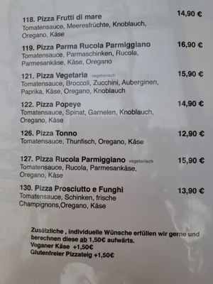 Some pizzas can be veganized by opting for the vegan cheese at Piazza Siciliana da Sebastiano in Sankt Augustin