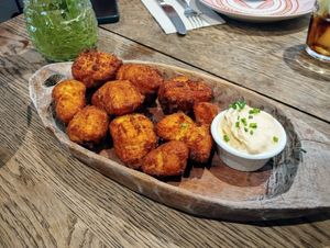 Cauliflower bites with kimchi alioli mayo (starter). at Pan y Circo in Sevilla