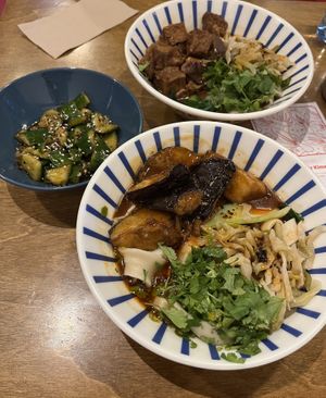 Handpulled noodles ans smashed cucumber saladd  at Wen Cheng Handpulled Noodles 3 in Berlin