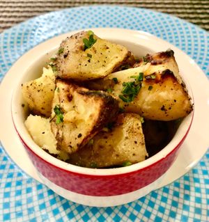 Garlic and rosemary potatoes  at Crescendo in Dubai