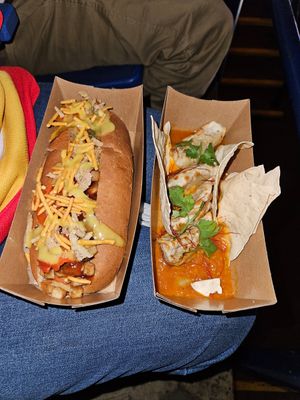 Chaat hot dog and Vegetable Momos #Veganuary at Madame Tiger - Food Stand in Calgary