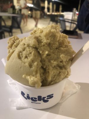 Pistachio ice cream   at Licks Gelato in Praia Da Luz