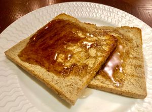 Toast with maple syrup  at Makan Restaurant in Dubai