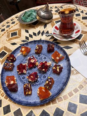 Turkish delights and turkish tea  at Sadrazam Turkish Delight & Cafè in Istanbul