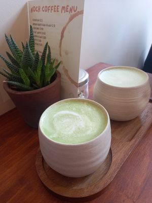 Coconut and oat matcha latte at Noch Coffee Co in Dundee