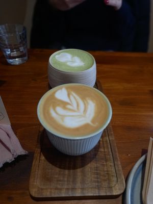 Coconut latte and oat matcha latte at Noch Coffee Co in Dundee