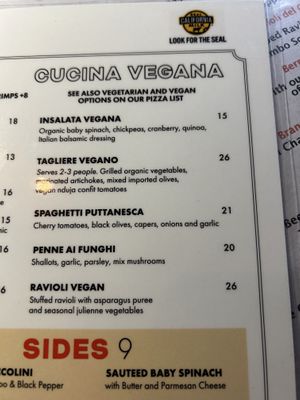 Vegan options   at Buona Forchetta  in Newport Beach