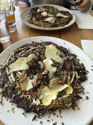 Japanese potato pancake with ginger on top  at Custodian in Moorabbin