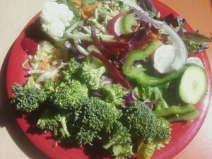 Make your own Salad at Sweet Tomatoes restaurant (Leafy greens, broccoli, cauliflower, beets, radish, cabbage, carrots, sunflower seeds, red onion, green bell pepper, cucumber) at Sweet Tomatoes in Naples