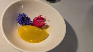 Mango & passionfruit sorbet at Rhubarb Restaurant in Skipton
