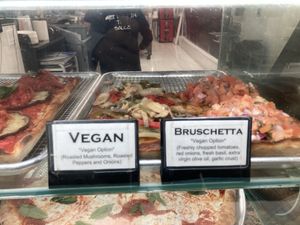 Two of the three vegan options  at Village Square Pizza in New York City