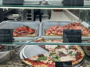 The two vegan options  at Village Square Pizza in New York City