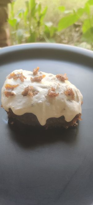 Carrot cake with cashew creme at Prakriti Cafe by Ecolivinghomes in Pushkar